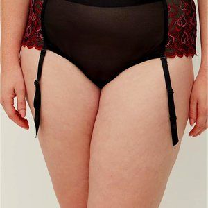 4X TORRID CHEEKY GARTER BLACK PANTY EMBROIDERED HEARTS